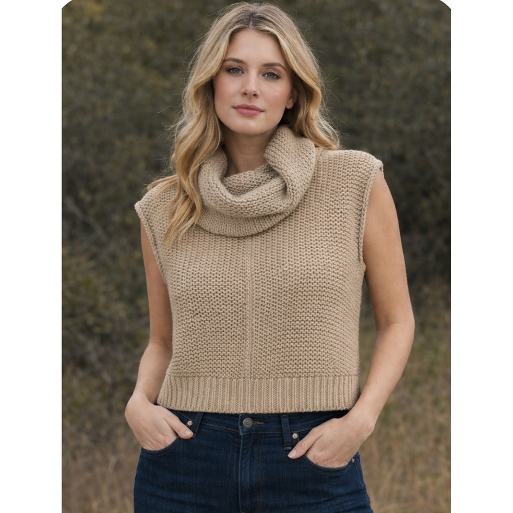 Wooden Ships Paola Buendia Cowl Neck Knit Sweater Vest TanBeige XS/S cottagecore